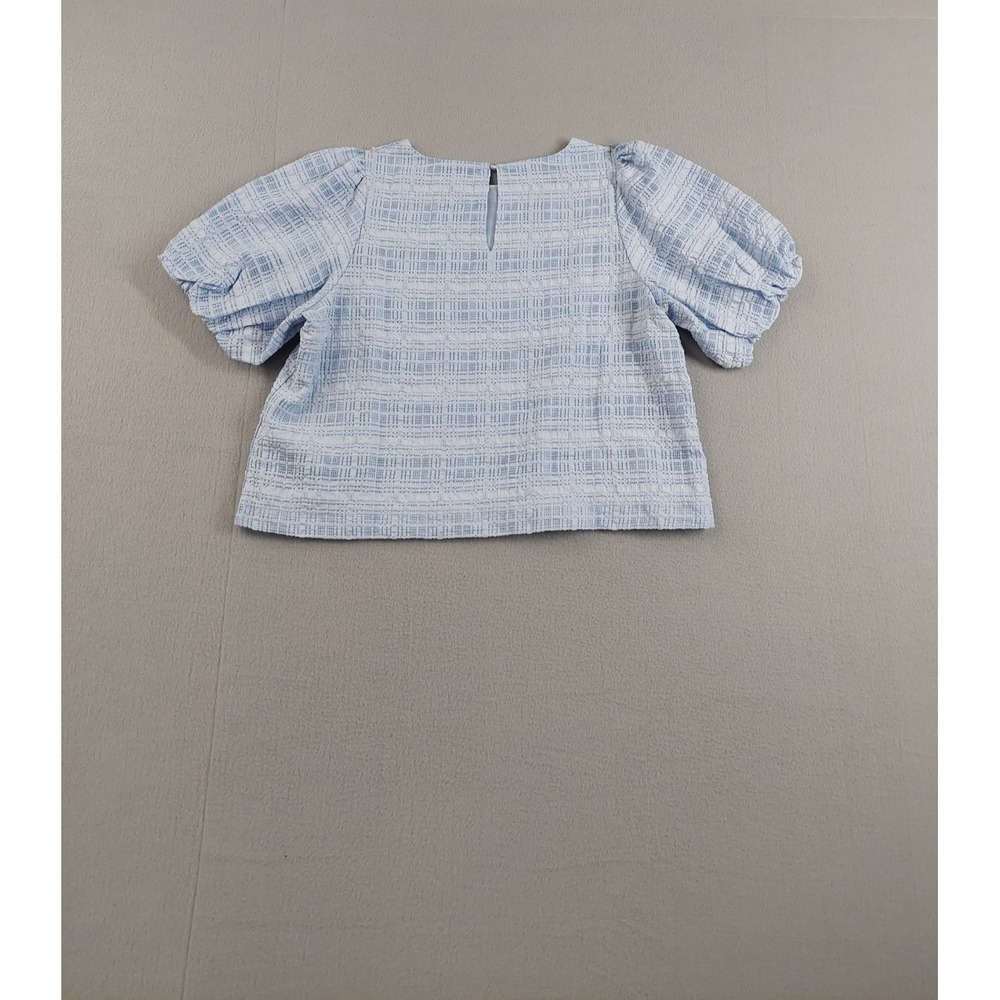 Forever New Women Tops 16 Light Blue Crew Neck Puffed Sleeve Back Button Casual - Picture 11 of 16